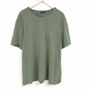 XL/古着 ラルフローレン Ralph Lauren 半袖 ブランド Tシャツ メンズ 90s ワンポイントロゴ 胸ポケット付き 大きいサイズ コットン クルー
