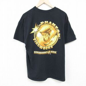 XL/古着 半袖 Tシャツ メンズ PHANTOM FIREWORKS コットン クルーネック 黒 ブラック 24may22 中古