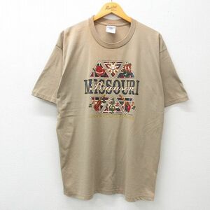 XL/古着 ジャージーズ 半袖 ビンテージ Tシャツ メンズ 00s ギター 音符 ミズーリ クルーネック 茶系 ブラウン 24may24 中古