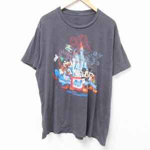 XL/古着 半袖 Tシャツ メンズ ディズニー DISNEY ミッキー MICKEY MOUSE ドナルドダック 大きいサイズ クルーネック 濃グレー 霜降り 24may