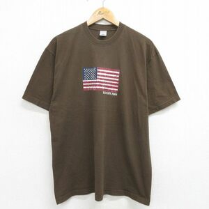 L/古着 オールドネイビー OLD NAVY 半袖 ビンテージ Tシャツ メンズ 00s 星条旗 コットン クルーネック 茶 ブラウン 24may24 中古