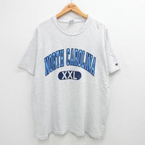 XL/古着 チャンピオン champion 半袖 ビンテージ Tシャツ メンズ 90s ノースカロライナ 大きいサイズ クルーネック 薄グレー 霜降り spe 24