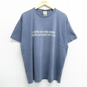 XL/古着 フルーツオブザルーム 半袖 ビンテージ Tシャツ メンズ 00s I STARTED 大きいサイズ コットン クルーネック 紺 ネイビー 24may25