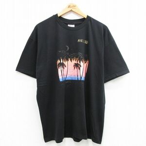 XL/古着 ヘインズ 半袖 ビンテージ Tシャツ メンズ 90s ヤシの木 ANTIGUA 大きいサイズ クルーネック 黒 ブラック 24may25 中古