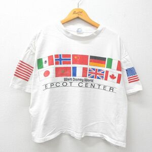 XL/古着 半袖 ビンテージ Tシャツ メンズ 80s ディズニー EPCOT 国旗 大きいサイズ コットン クルーネック 白 ホワイト 24may25 中古