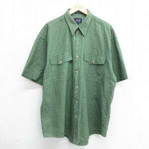 XL/古着 半袖 シャツ メンズ 00s ロング丈 大きいサイズ リネン 緑 グリーン 24may25 中古 トップス