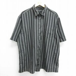 XL/古着 半袖 シャツ メンズ 大きいサイズ 黒他 ブラック ストライプ 24may25 中古 トップス