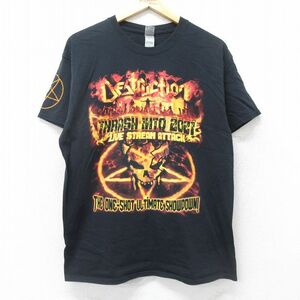 L/古着 半袖 ロック バンド Tシャツ メンズ デストラクション コットン クルーネック 黒 ブラック 24may25 中古