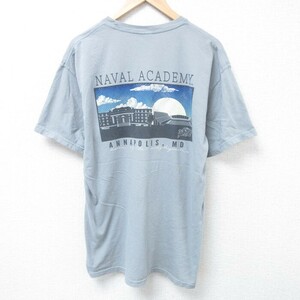 XL/古着 半袖 Tシャツ メンズ アナポリス 海軍兵学校 コットン クルーネック グレー 24may27 中古