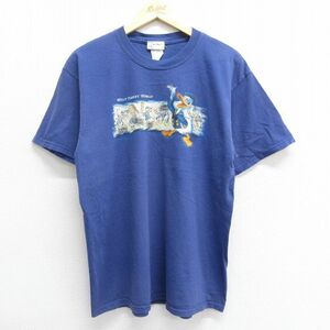 L/古着 半袖 ビンテージ Tシャツ メンズ 00s ディズニー ドナルドダック コットン クルーネック 青 ブルー 24may27 中古