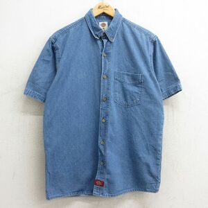 L/古着 ディッキーズ Dickies 半袖 シャツ メンズ コットン ボタンダウン 紺 ネイビー デニム 24may27 中古 トップス