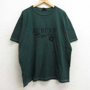 XL/古着 半袖 ビンテージ Tシャツ メンズ 00s オーバーンタイガース 刺繍 大きいサイズ クルーネック 緑 グリーン 24may27 中古