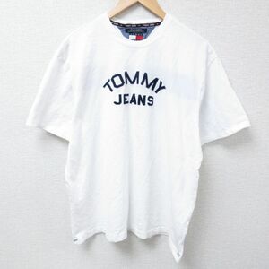 XL/古着 トミーヒルフィガー TOMMY HILFIGER トミージーンズ 半袖 ブランド Tシャツ メンズ 90s ビッグロゴ 刺繍 コットン クルーネック 白