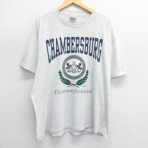 XL/古着 ヘインズ 半袖 ビンテージ Tシャツ メンズ 90s ペンシルベニア CHAMBERSBURG 大きいサイズ クルーネック 薄グレー 霜降り 24may28