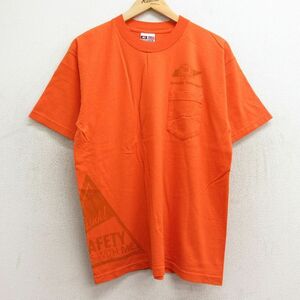 L/古着 半袖 ビンテージ Tシャツ メンズ 90s TVA 胸ポケット付き コットン クルーネック オレンジ 24may28 中古