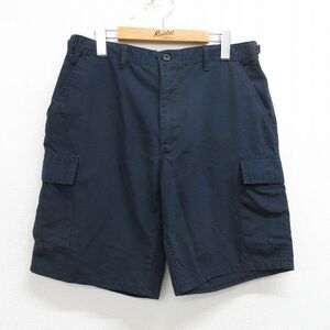 W34/古着 ショート カーゴ パンツ ショーツ メンズ 90s リップストップ 紺 ネイビー 24may28 中古 ボトムス 短パン ショーパン