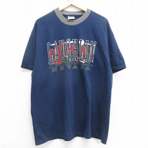 XL/古着 ヘインズ 半袖 ビンテージ Tシャツ メンズ 00s LAUGHLIN サボテン 紺他 ネイビー 24may28 中古