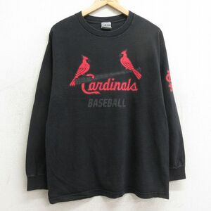 L/古着 長袖 ビンテージ Tシャツ メンズ 00s MLB セントルイスカージナルス コットン クルーネック 黒 ブラック メジャーリーグ ベースボー