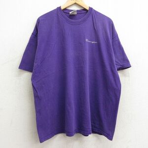 XL/古着 チャンピオン champion 半袖 ビンテージ Tシャツ メンズ 00s ワンポイントロゴ 大きいサイズ コットン クルーネック 紫 パープル 2