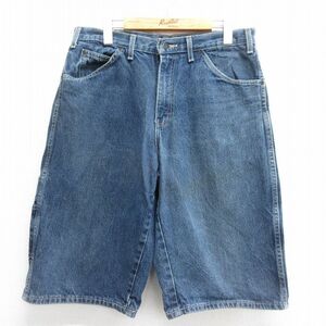 W34/古着 ディッキーズ Dickies ハーフ パンツ ショーツ メンズ コットン 紺 ネイビー デニム 24may28 中古 ボトムス 短パン ショーパン シ