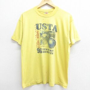 XL/古着 フルーツオブザルーム 半袖 ビンテージ Tシャツ メンズ 90s テニス USTA クルーネック 黄色 イエロー 24may28 中古