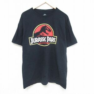 XL/古着 半袖 Tシャツ メンズ 映画 ジュラシックパーク 大きいサイズ コットン クルーネック 黒 ブラック 24may28 中古