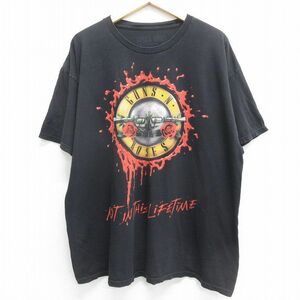 XL/古着 半袖 ロック バンド Tシャツ メンズ ガンズアンドローゼズ 大きいサイズ コットン クルーネック 黒 ブラック 24may28 中古