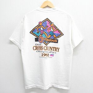 XL/古着 半袖 ビンテージ Tシャツ メンズ 90s CROSS COUNTRY リーボック 白 ホワイト 24may28 中古