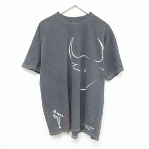 XL/古着 半袖 Tシャツ メンズ 闘牛 大きいサイズ コットン クルーネック グレー 24may28 中古