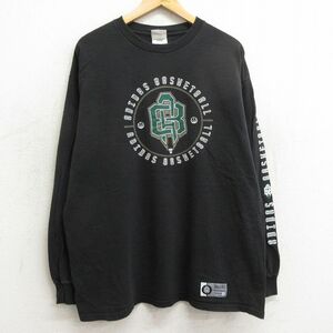 XL/古着 アディダス adidas 長袖 ビンテージ Tシャツ メンズ 00s バスケットボール コットン クルーネック 黒 ブラック 24may28 中古