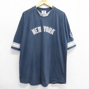XL/古着 リー Lee 半袖 ビンテージ Tシャツ メンズ 00s MLB ニューヨークヤンキース ラグラン クルーネック 紺他 ネイビー メジャーリーグ