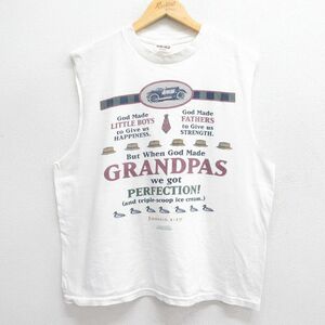 XL/古着 ノースリーブ ビンテージ Tシャツ メンズ 90s GRANDPAS 大きいサイズ コットン クルーネック 白 ホワイト 24may29 中古