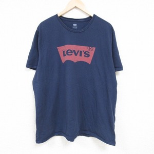 XL/古着 リーバイス Levis 半袖 ブランド Tシャツ メンズ ビッグロゴ 大きいサイズ コットン クルーネック 紺 ネイビー 24may29 中古