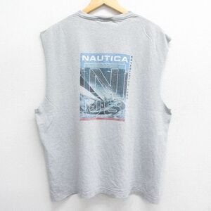 XL/古着 ノーティカ ノースリーブ ビンテージ ブランド Tシャツ メンズ 90s ビッグロゴ 大きいサイズ コットン クルーネック グレー 霜降り