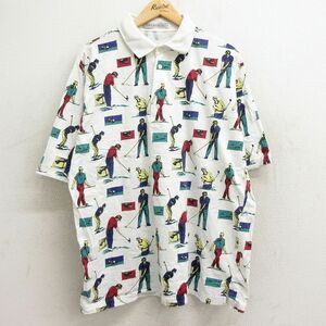 XL/古着 半袖 ポロ シャツ メンズ 90s ゴルフ 総柄 大きいサイズ コットン 白他 ホワイト 24may29 中古 トップス