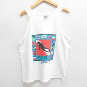 L/ old clothes Vintage tank top men's 90s scuba diving national flag cotton crew neck white white 24may29 used 