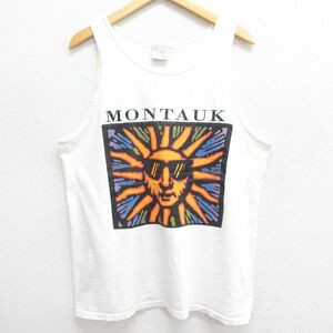 XL/ old clothes o knee taONEITA Vintage tank top men's 90s MONTAUK sun cotton crew neck white white 24may29 used 