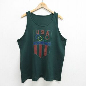 XL/古着 ビンテージ タンクトップ メンズ 90s オリンピック USAロゴ クルーネック 緑 グリーン 24may29 中古