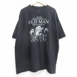 XL/古着 ヘインズ 半袖 ロック バンド Tシャツ メンズ AC/DC 大きいサイズ ロング丈 クルーネック 黒 ブラック 24may29 中古