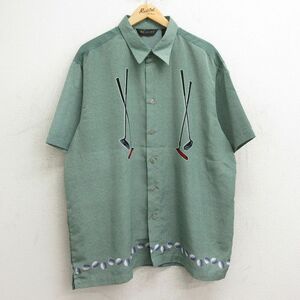 XL/古着 半袖 シャツ メンズ 90s ゴルフ 大きいサイズ 緑他 グリーン 24may29 中古 トップス