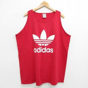 XL/古着 アディダス adidas ビンテージ タンクトップ メンズ 90s ビッグロゴ リーフ トレフォイル 大きいサイズ コットン クルーネック 赤