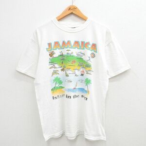 XL/古着 半袖 ビンテージ Tシャツ メンズ 90s ジャマイカ 地図 コットン クルーネック 白 ホワイト 24may29 中古