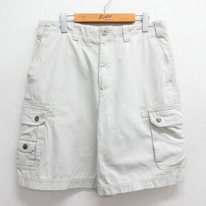 W35/古着 IZOD ショート カーゴ パンツ ショーツ メンズ コットン 薄ベージュ カーキ 24may29 中古 ボトムス 短パン ショーパン