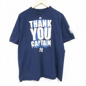 L/古着 マジェスティック 半袖 Tシャツ メンズ MLB ニューヨークヤンキース デレクジータ コットン クルーネック 紺 ネイビー メジャーリー