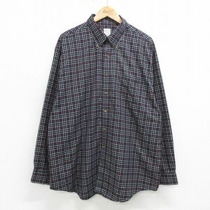 XL/古着 ブルックスブラザーズ 長袖 ブランド シャツ メンズ 大きいサイズ ロング丈 コットン ボタンダウン 紺他 ネイビー チェック 24may3