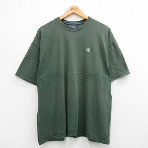 XL/古着 チャンピオン champion 半袖 ビンテージ Tシャツ メンズ 00s ワンポイントロゴ 大きいサイズ クルーネック 緑 グリーン 24may30 中