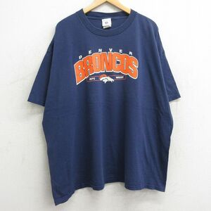 XL/古着 半袖 ビンテージ Tシャツ メンズ 00s NFL デンバーブロンコス 大きいサイズ コットン クルーネック 紺 ネイビー アメフト スーパー