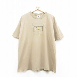 XL/古着 半袖 ビンテージ Tシャツ メンズ 00s JAZZ 刺繍 大きいサイズ コットン クルーネック 茶系 ブラウン 24may30 中古