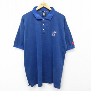 XL/古着 スターター 半袖 ポロ シャツ メンズ カンザスジェイホークス 大きいサイズ 青 ブルー 24may30 中古 トップス