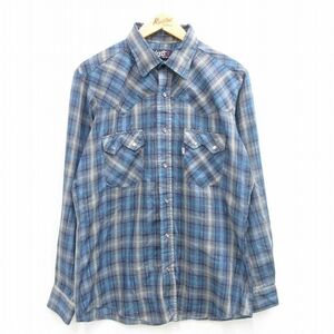 L/古着 リーバイス Levis 長袖 ウエスタン シャツ メンズ 90s 紺他 ネイビー チェック 24may30 中古 トップス